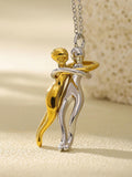 Couple Embrace Pendant Necklace Dual-Tone Stainless Steel Hugging Lovers Pendant 16.1''+1.9'' Chain, 8.5g