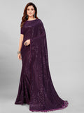 Pratham Blue Womens Sequins Georgette Fancy Saree With Blouse Piece (Pb-241_Purple)