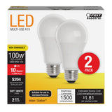Feit Electric A19 LED Light Bulbs, 100W Equivalent, Non Dimmable, 1600 Lumens, E26 Standard Base, 2700k Soft White, 80 CRI, 10 Y