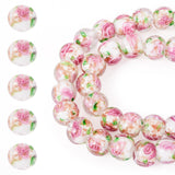 Magibeads 40Pcs 10mm Handmade Gold Sand Lampwork Beads Clear Crystal Glass Beads Strand Round with Flower Loose Spacer Crystal R