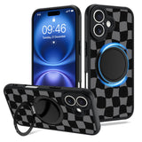 Fiyart Designed for iPhone 16 Case Checkered Ring Holder Kickstand Magnetic Bumper Compatible with MagSafe Camera Lens Protectio