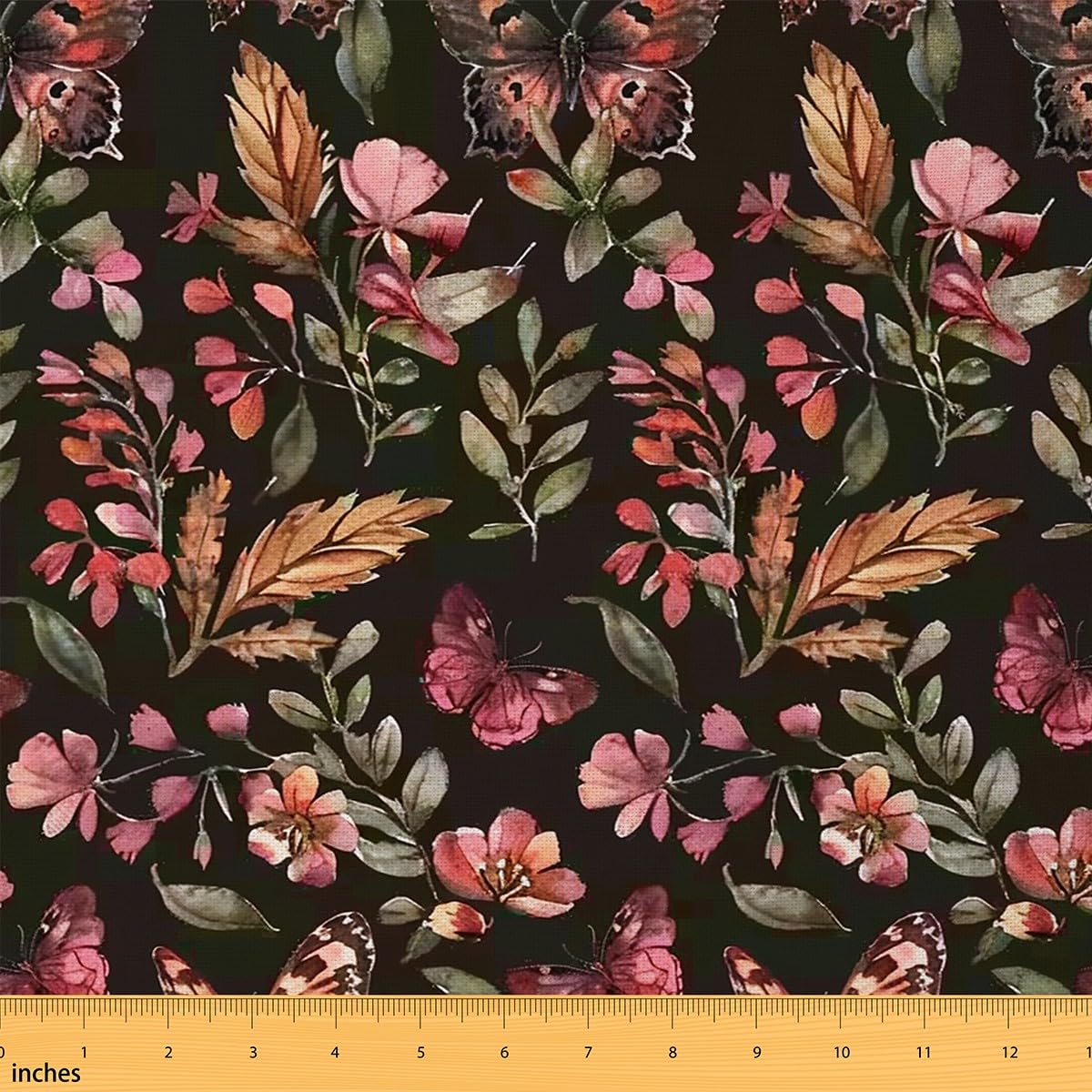 Castle Fairy Butterfly Fabric by The Yard Retro Watercolor Floral Leaves Decorative for Upholstery and Home DIY Projects Vintage