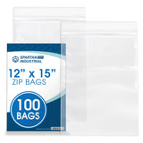 Spartan Industrial - 12 X 15 (100 Count) 2 Mil Clear Reclosable Zip Plastic Poly Bags with Resealable Lock Seal Zipper