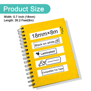 NineLeaf 2 Pack Compatible for Brother P-Touch Label Maker Tape TZe-241 TZe241 TZ-241 TZ241 Black on White 18mm 0.7 Inch Laminat