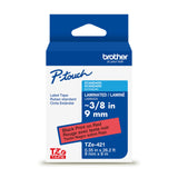 Brother Genuine P-Touch TZe Black Print on Red Label Tape (TZe421), Laminated,3/8in x 26.2ft (9mm x 8m), for Select P-Touch Labe