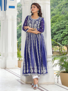 Gosriki Women'S Georgette Anarkali Chikankari Embroidered Kurta (Kari-Blue-Gs_Xxl_Blue_Xx-Large),Blue,2,B0CFFC7HM4