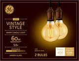 GE Lighting Vintage Style LED Globe Light Bulbs, 5.5 Watts (60 Watt Equivalent) Warm Candle Light, Amber Glass, Medium Base, Dim