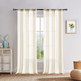 Central Park Sheer Beige and White Stripe Farmhouse Curtains Boucle Linen Window Curtain Panel Pairs Yarn Dyed Woven 108 Inches 