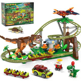 HOGOKIDS Dinosaur Roller Coaster Building Set - 1222PCS Rollercoaster Building Toy with 4 Dinosaur, Off-Road Vehicle, Food Cart,
