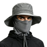 Sun Protection Cap For Men, Fishing Hats For Men With Cooling Neck Gaiter, Wide Brim Bucket Summer Cap With Face Mask Uv Protect