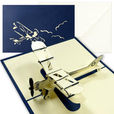 Airplane Pop Up Card, 3D Popup Greeting Cards with Envelope for Travel Birthday Graduation Gift Men Kids (Biplane)