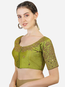 Vihu Fashion Women'S Silk Floral Half Sleeve Blouse (Gwaliya Blouse_Light Green_38)