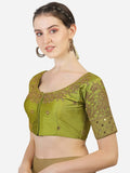Vihu Fashion Women'S Silk Floral Half Sleeve Blouse (Gwaliya Blouse_Light Green_38)