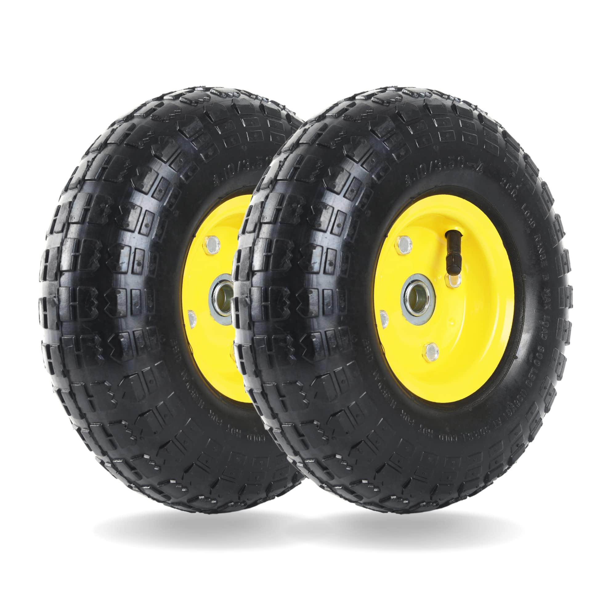 (2 Pack) AR-PRO 410350-4 All Purpose Utility Air Tiresyellow Wheels with 10 Inner Tube, 58 Axle Bore Hole, 22 Offset Hub and Dou