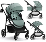 INFANS 2 in 1 Baby Stroller, High Landscape Infant Stroller & Reversible Bassinet Pram, Foldable Pushchair with Adjustable Canop