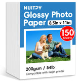150 Sheets Glossy Photo Paper, 8.5in x 11in Inkjet Photo Printer Paper, Picture Paper for Photos, Calendars, Brochures, Cards, M