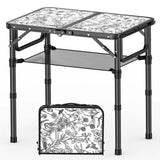 Toile de Jouy-Inspired Camping Table, Vintage French Floral Pattern Folding Table, Adjustable Height, Lightweight & Portable Out