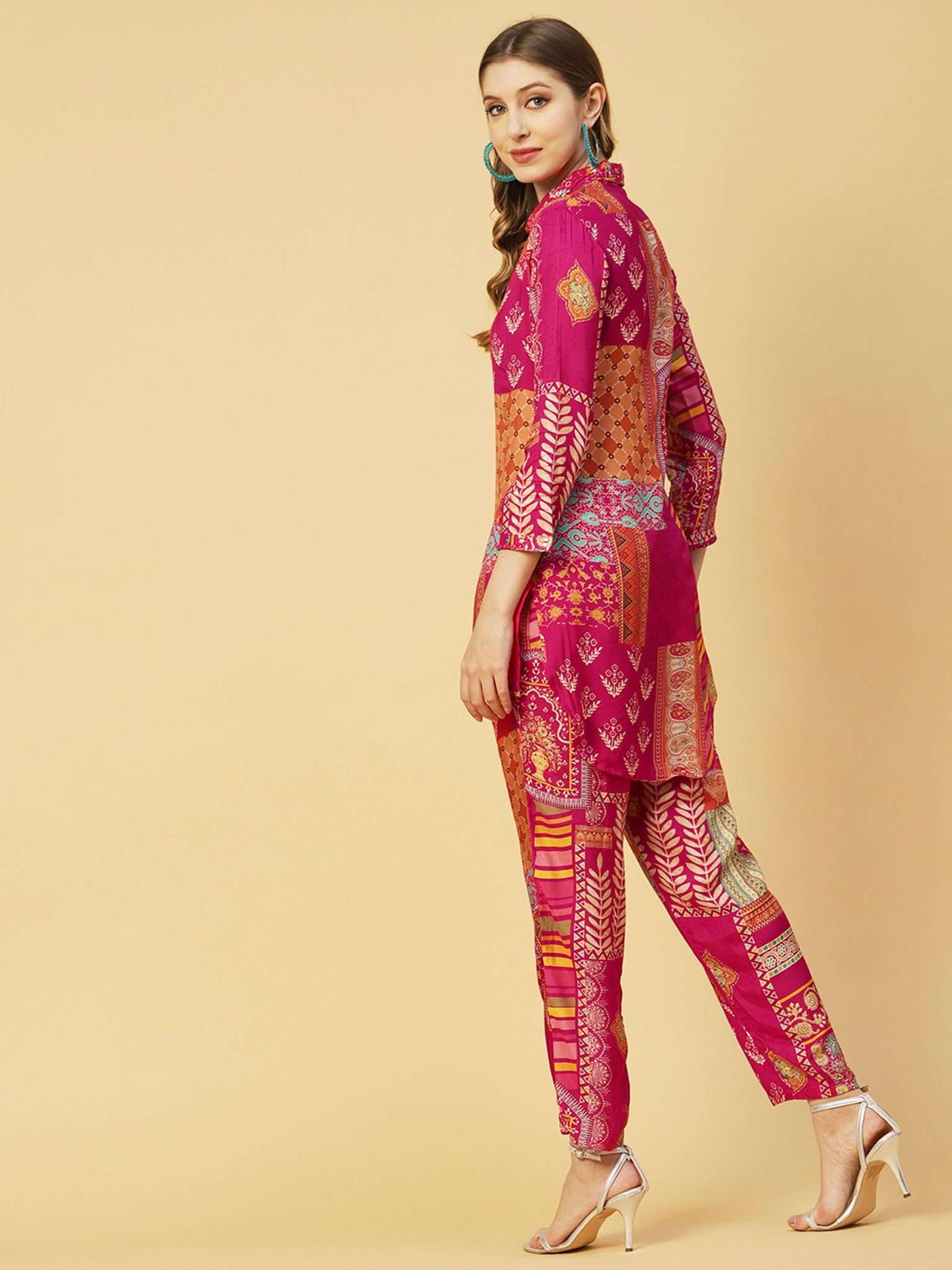 Gosriki Women'S Chanderi Cotton Short Length Printed Co-Ord Set (Abc Pink Co-Ord-Nkl-Gs_Xl_Pink_X-Large),Pink,,B0CM9JM67B