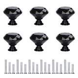 D-buy 6 Pack Crystal Drawer Pulls and Handles - Glass Cabinet Door Knobs With Screws (30 mm, All Black)