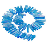 SUNYIK Blue Crystal Points Titanium Coated Quartz Rough Sticks Spikes Point Beads 15 inch Strand Drilled
