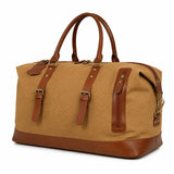 Irnado Genuine Leather Large 40L Canvas Weekender Travel Duffle Cabin Bag with Detachable Shoulder Strap for Men and Women Overnight Sling Bag, Tan, Duffle