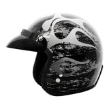 VCAN V85C 3/4 Open Face Motorcycle Helmet DOT Approved (Gloss Black Fire, Small)