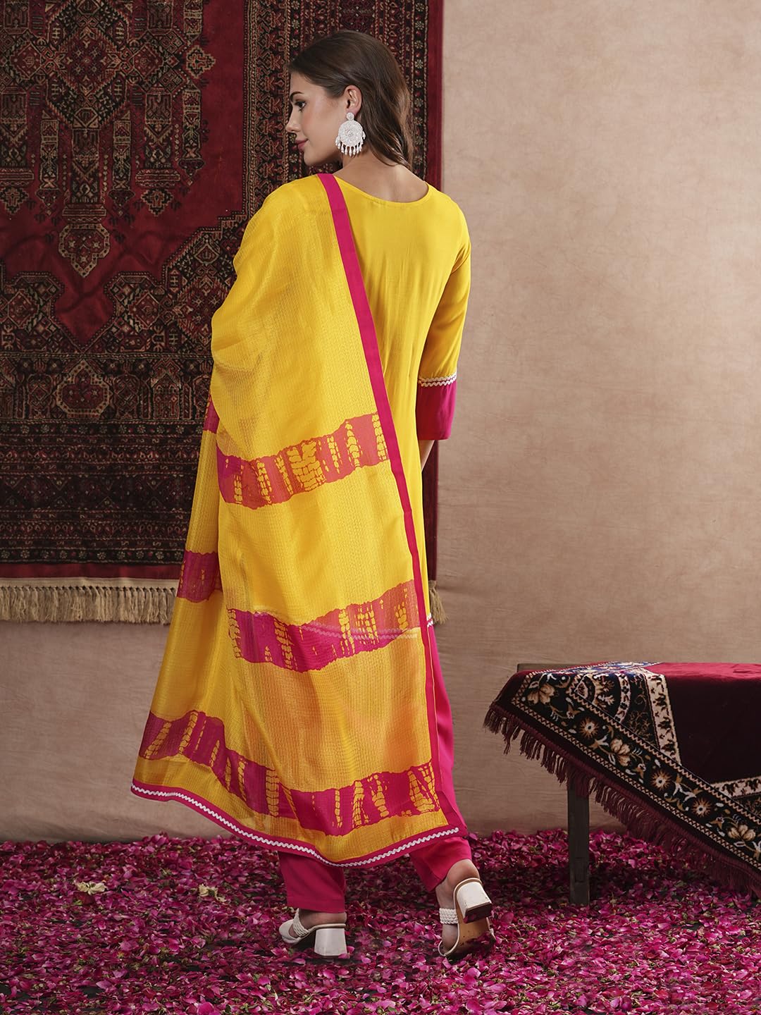 Gosriki Women'S Cotton Blend Straight Solid Kurta With Pant & Dupatta (Panai Yellow-Gs_M_Yellow_Medium),Yellow,,B0DM1TZ4JM