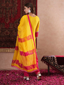 Gosriki Women'S Cotton Blend Straight Solid Kurta With Pant & Dupatta (Panai Yellow-Gs_M_Yellow_Medium),Yellow,,B0DM1TZ4JM