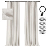 INOVADAY 100% Blackout Curtains for Bedroom 84 Inches Long, Clip Rings/Rod Pocket Linen Black Out Cute Curtains 2 Panels Set The