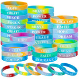 Skylety 60 Pieces Motivational Silicone Wristbands Rubber Bracelets Bulk Inspirational Quote Rainbow Color Pride Bracelets Stret