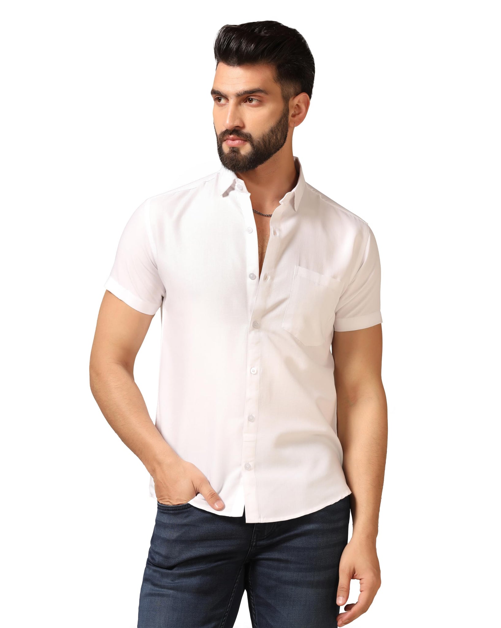 Toplot Men'S Regular Fit Solid Casual Shirt With Pocket Design With Spread Collar & Half Sleeves (Half-Pocket-5179-White-Xxl),White,2,B0CYGW137W