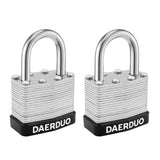 DAERDUO 2 Pack 40 mm (1-9/16) Keyed Alike Laminated Padlocks with 4 Keys, Hardened Steel Short Shackle, Heavy-Duty Locks for Gym
