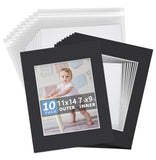Somime 10 Pack 11x14 Black Picture Mat Kit for 8x10 Photo with White Core Bevel Cut Mattes Sets - Includes 10 Acid Free Pre Cut 