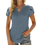 Womens Business Casual Tops V Neck Summer Petal Short Sleeve Shirts Blouses for Women