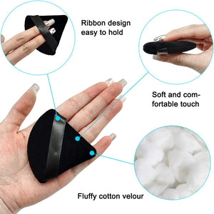 12 Pieces Black Cosmetic Powder Puff,2.76 inch Portable Soft Sponge Setting Face Puffs,Triangle Velvet Powder Puff with Ribbon B