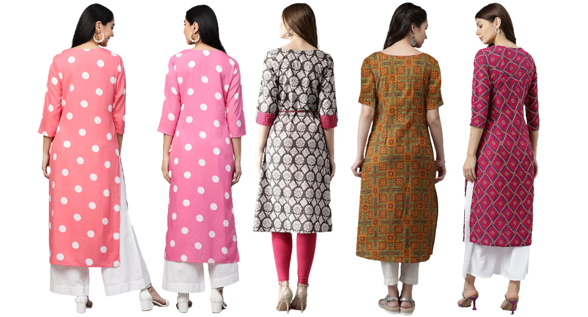 Anni Designer Women'S Crepe Straight Printed Kurta Pack Of 5 (Crepe-Combo-Nw_012_L_Multicolor_Large),Multicolour,L,Crepe,Regular,