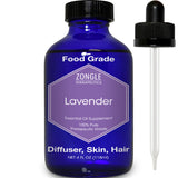 Lavender Essential Oil, Food Grade, for Drinks, Skin, Hair - 100% Pure, Lavender Oil, by Zongle Therapeutics, 4 OZ