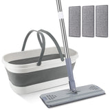 Collapsible Mop and Bucket Set with 3 Washable Microfiber Pads
