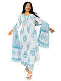 Gosriki Women'S Rayon Blend Anarkali Printed Kurta With Pant & Dupatta (Rayka White-Gs_M_White_Medium),White,,B0DCK9ZCF7