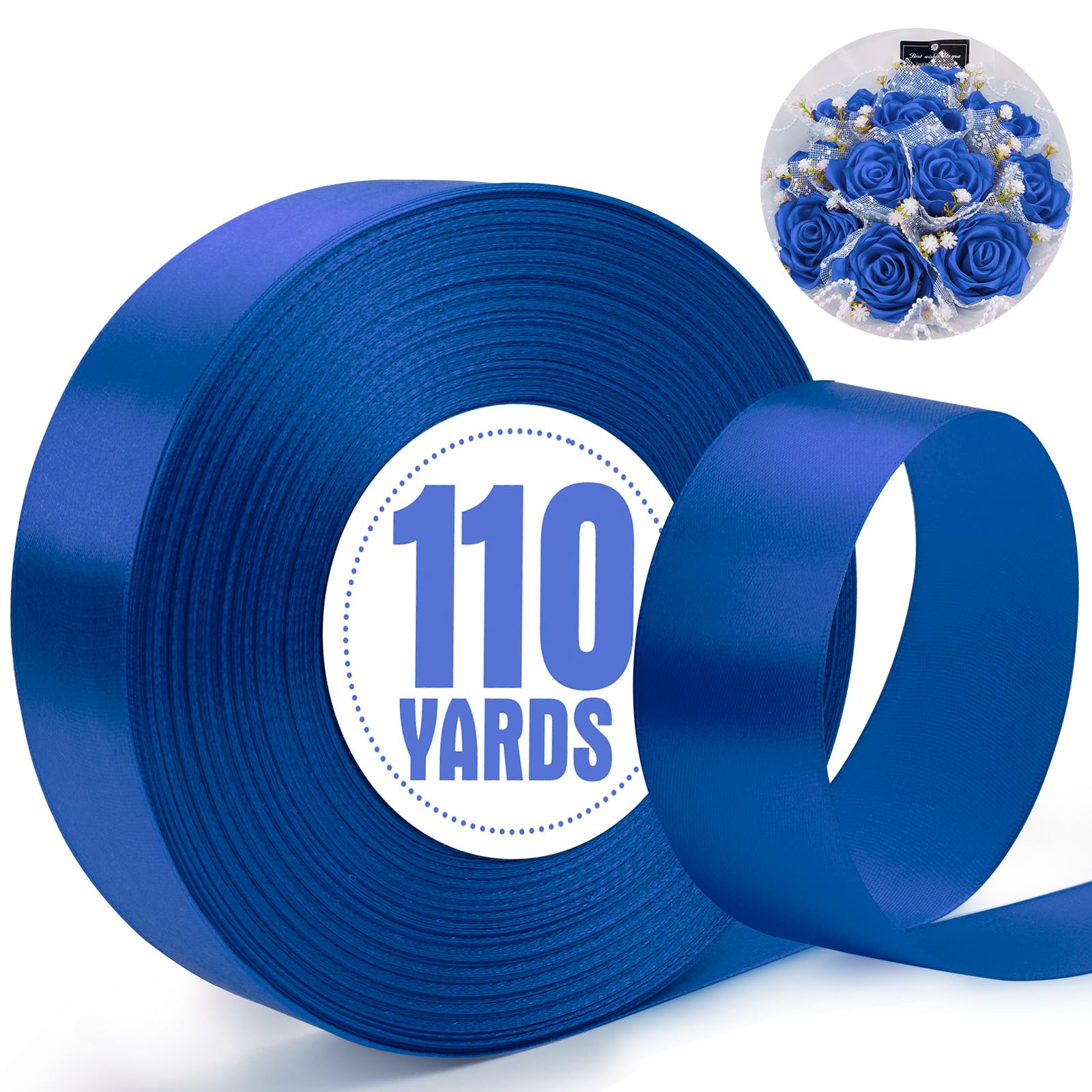 XSEINO 110 Yards Ribbon,1 1/2 Inch Royal Blue Satin Ribbon for Flower Bouquet, Gift Wrapping, Ribbons for Crafts, Hair Bows Maki