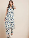 Smowkly V-Neck Sleeveless Kurta For Women (1322_Ofwt_M) White