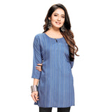 Shiv Textiles Rayon Fabric Printed Round Neck Short Kurtis For Women Top Dresses Kurti For Ladies & Girls Kurtis (Blue_Xs)