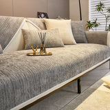 Rosygulls Fun Fuzzy Couch Covers for Sofa,Simple Striped Chenille Anti-Scratch Couch Cover,Chenille Sofa Covers Washable for Sectional Sofa,Chenille Non Slip Textured Couch Covers,Light gray-35x63
