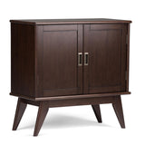 SIMPLIHOME Draper SOLID HARDWOOD 32 Inch Wide Mid Century Modern Low Storage Cabinet in Medium Auburn Brown, For the Living Room