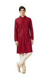 Manyavar Men'S Viscose Embroidered Full Sleeves Knee Length Kurta Set (Maroon, L)