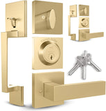Mega Handles - TOBELLE Tobelle Square Satin Brass Door Lock, Keyless Interior Door Handle Set for Hallway, Closet, Bathroom, Doo