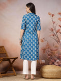 Stylum Women'S Floral Printed Rayon A-Line Kurta (Johnyblue38_Blue, M)