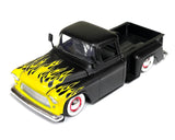 MiJo Exclusives Jada Toys 1:24 1955 Chevrolet Stepside Truck Matte Black with Yellow Flames Just Trucks 34294