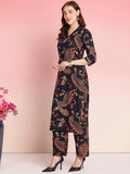 Gosriki Women'S Rayon Blend Straight Printed Kurta With Pant (Bhati Black-Gs_S_Black_Small),Black,,B0DRNMWWKT