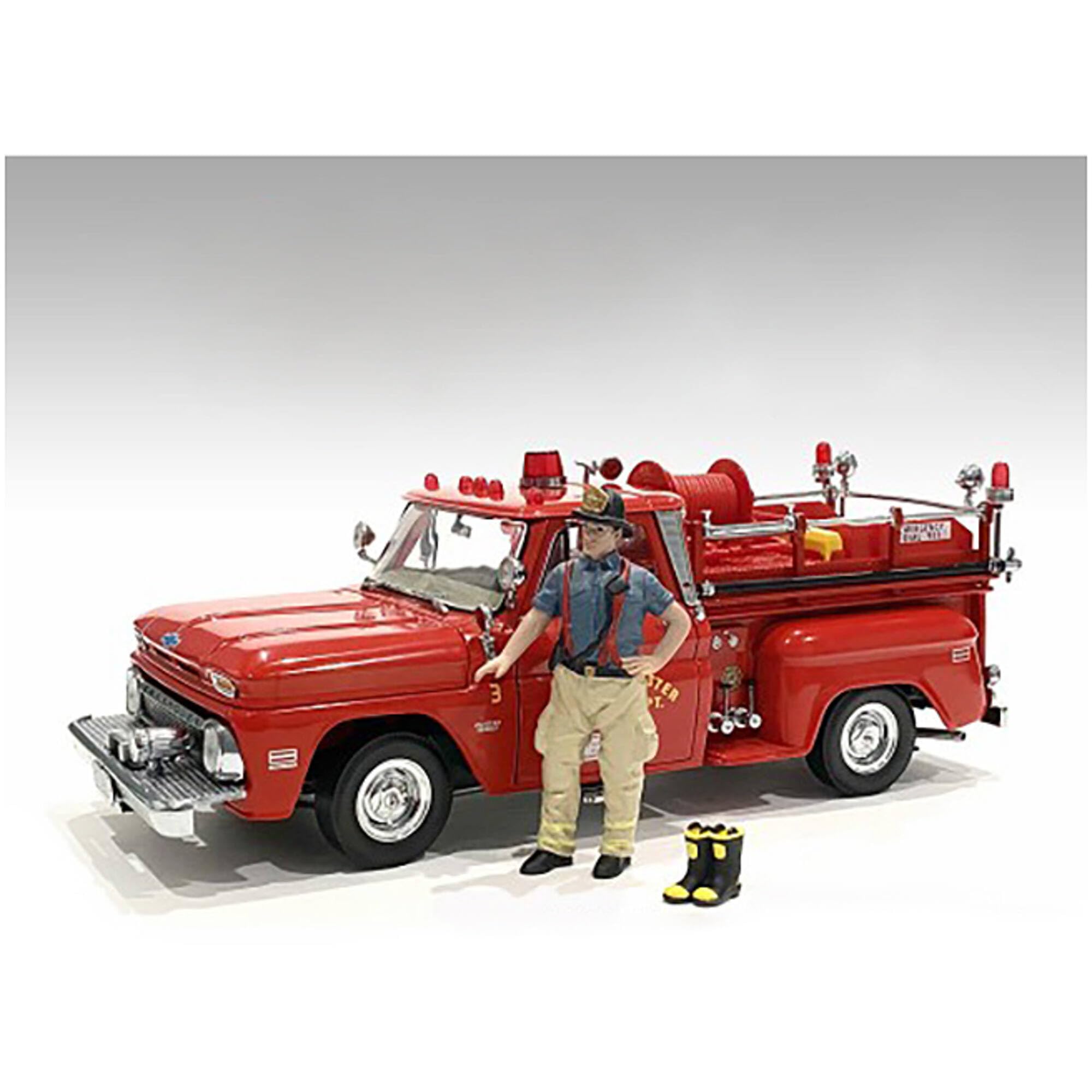 American Diorama Firefighters 6 Piece Figure Set (4 Males, 1 Dog, 1 Accessory) For 1/18 Scale Models 76318-76319-76320-76321